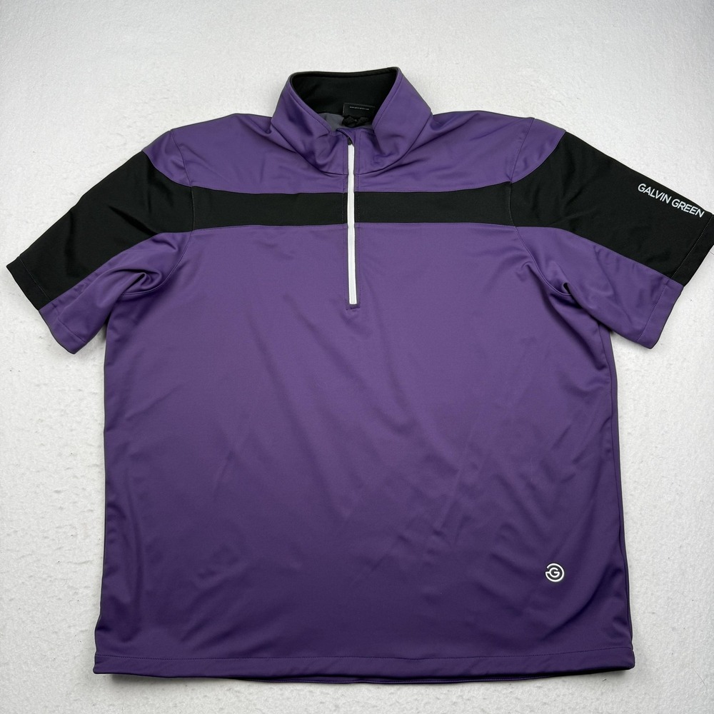 Galvin Green Shirt Mens 2XL Purple Black 1/4 Zip Short Sleeve Golf Top